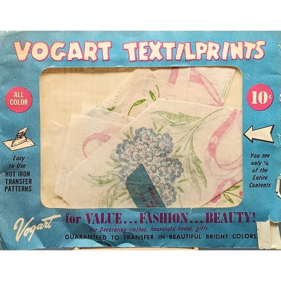 Vintage Transfer Pattern Sheet with Flowers and Ribbons Illustrations Vogart Tex - Picture 1 of 3